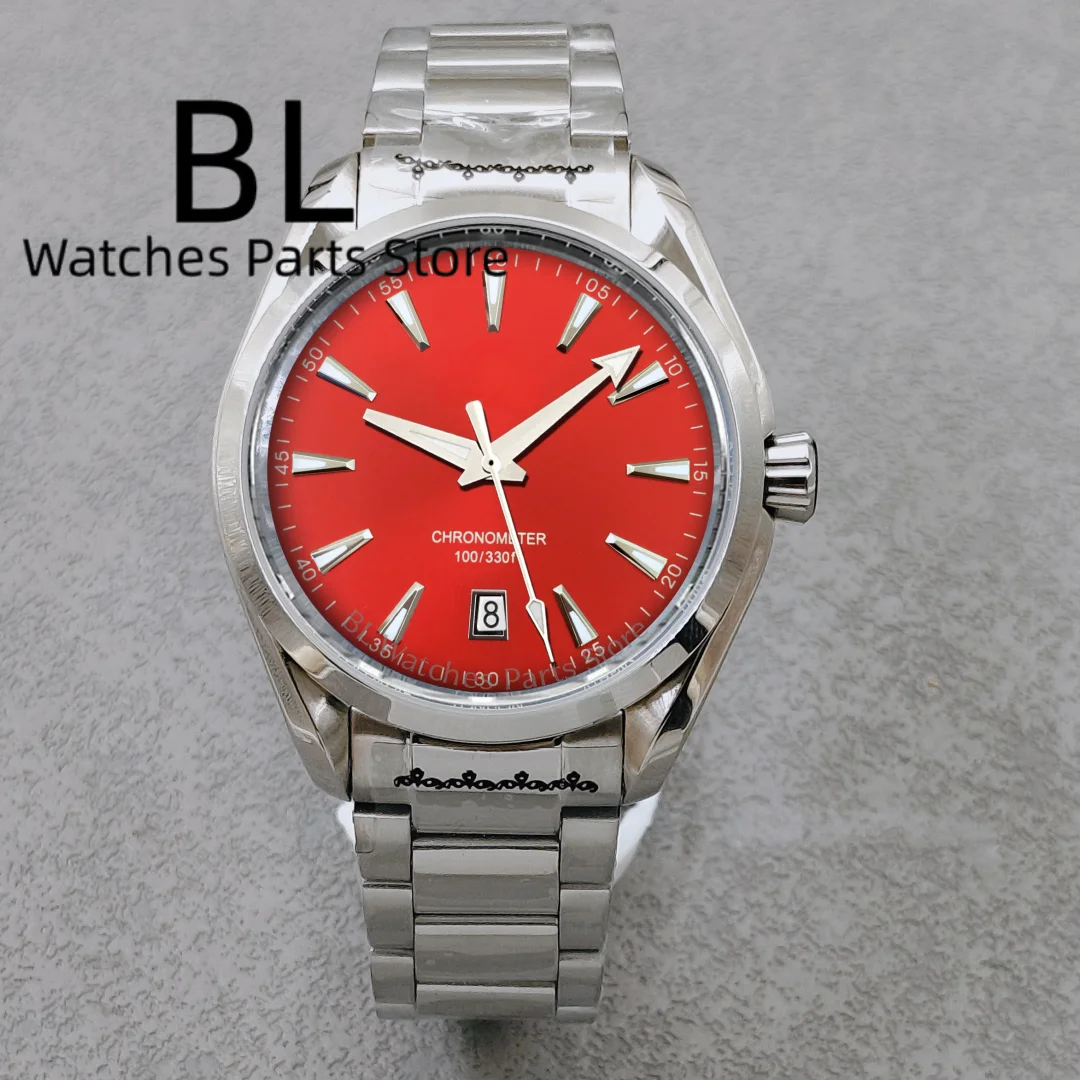 BLIGER 40mm Pomarańczowa Tarcza Sunburst AT150 NH35 Automatyczny Zegarek Męski Datownik na Godzinie 6 Szkło Szafirowe Polerowana Stal Nierdzewna Wodoodporny