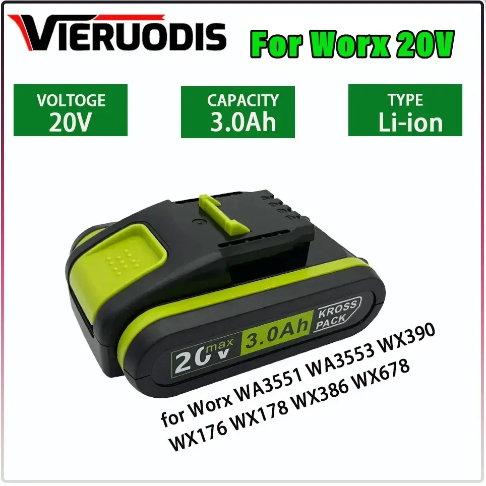 

3.0Ah 20V Lithium-Ion Battery for Worx WA3551 WA3551.1 WA3553 WA3553.2 WA3641 WG629E WG546E WU268 for Worx Power Tools