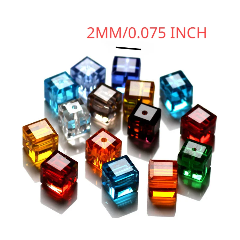 100PCS 2mm Cube Crystal Glass Loose Beads For Jewelry DIY Making Spacer Beads Suitable for DIY bracelets necklaces jewelry