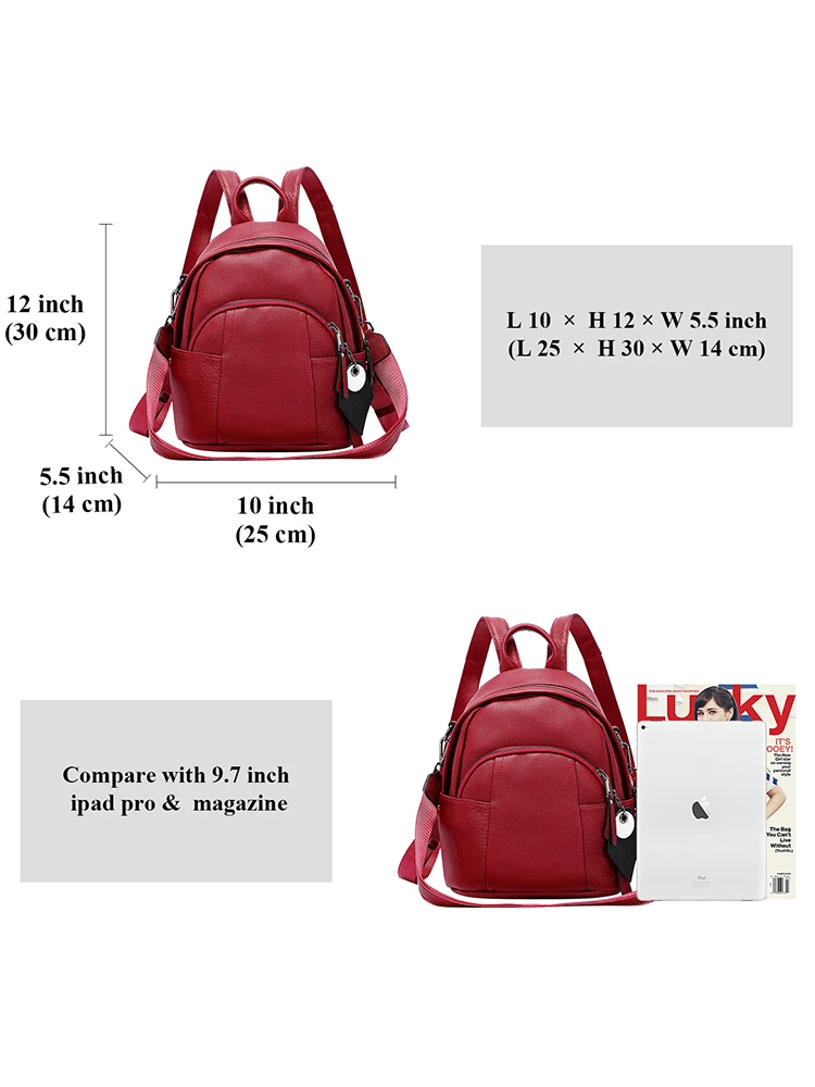 Doleesune genuíno couro feminino mochila conversível sacos de ombro estilo preppy pequena escola saco viagem senhoras