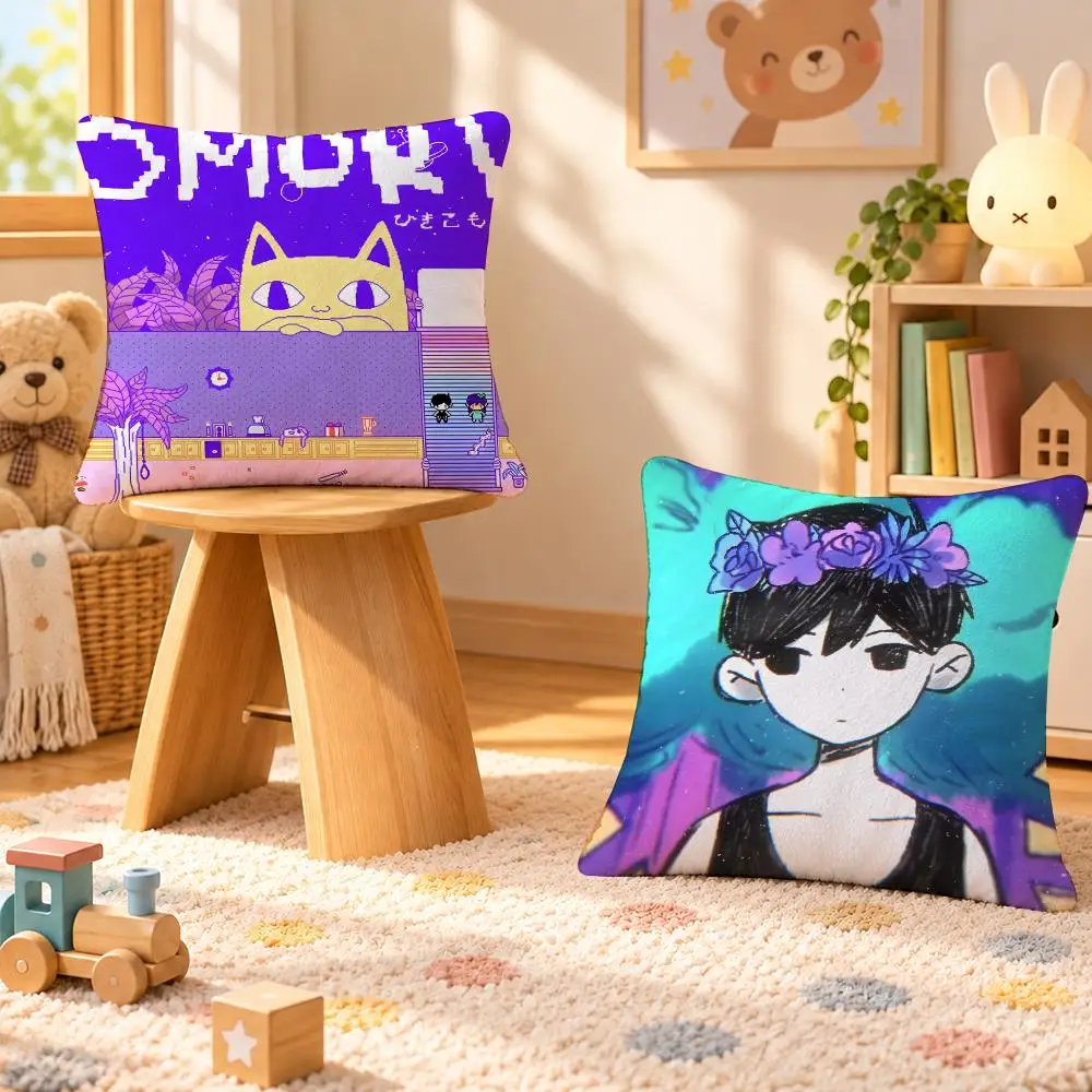 Game Omori Indie Horror Retro Cushion Cover Personalized Soft Plush Pillow Living Room Home Sofa Bedroom Office Car Cushion
