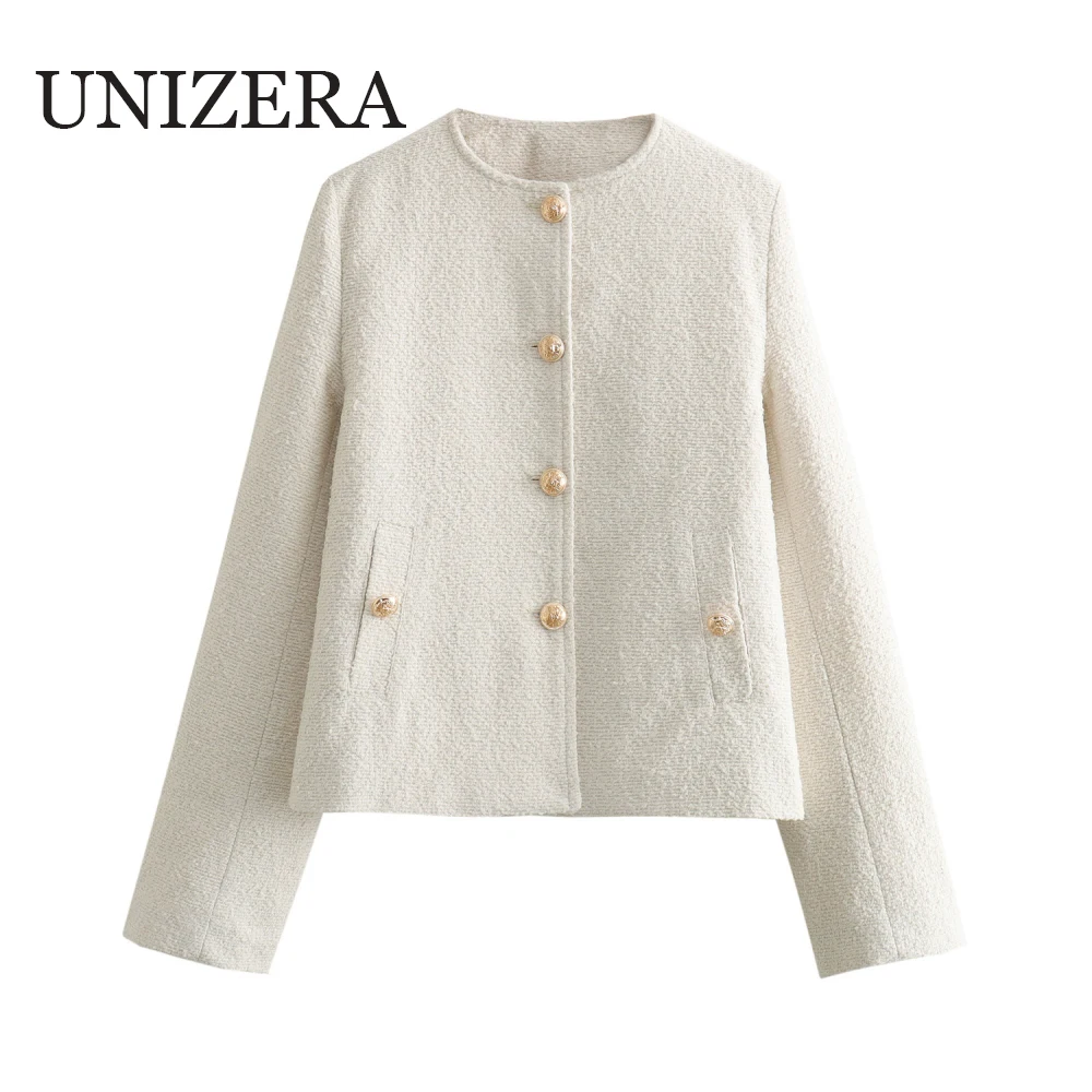 

UNIZERA Women's Texture Loose Top Round Neck Long Sleeve Button Pocket Autumn/Winter New Style Stylish Coat