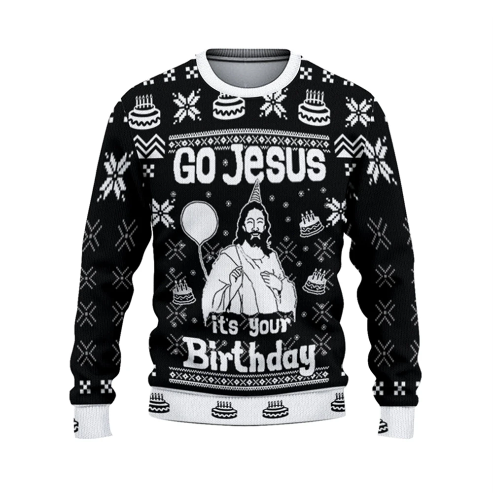 

GO Jesus It's Your Birthday Xmas Sweatshirt 3D Print Festival Theme Loose O-neck Ugly Sweater Merry Christmas Jesus Graphic 2026