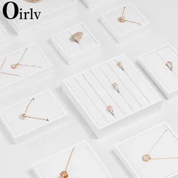 Oirlv White Leather Jewelry Display Set Shop Cabinet Display Props Necklace Display Bust Jewelry Store Ring Earrings Bangle Tray