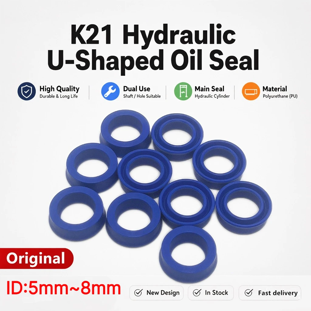 K21 Hydraulic U-shaped Oil Seal ID:5mm~8mm Dual Use Shaft/hole (piston Rod, Piston) PU U-shaped Hydraulic Cylinder Main Seal