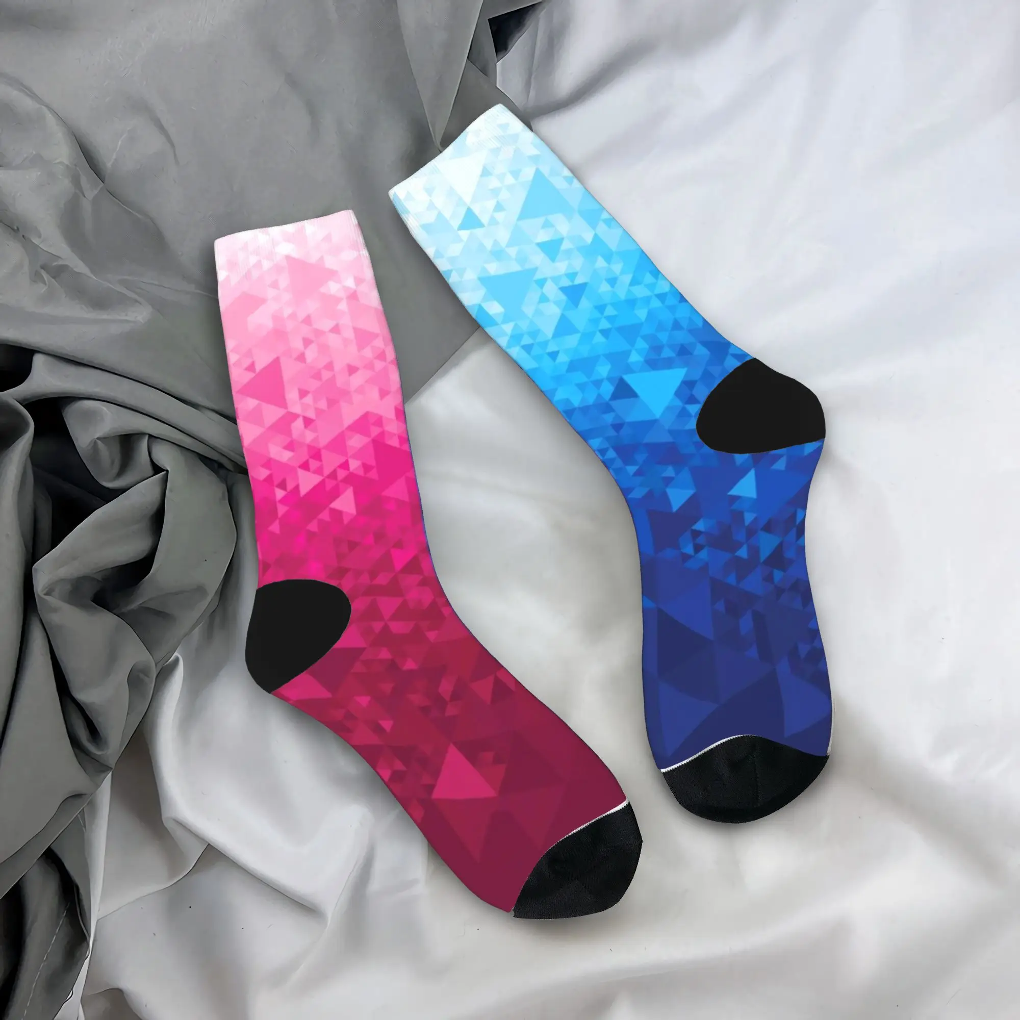 Pink Blue Split Contrast Triangle Geometric Background Stockings Socks Autumn Anti-Slip Socks Men Outdoor Sports Soft Socks