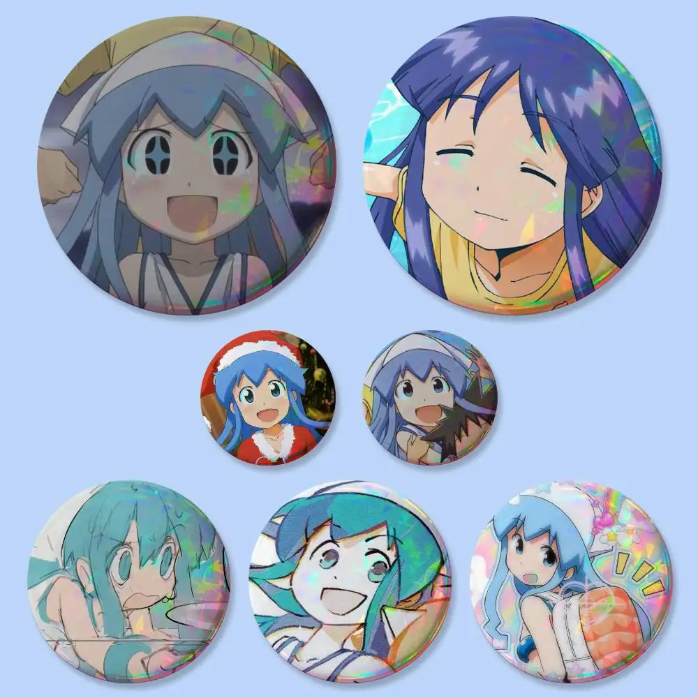Ika Musume Anime Squid Girl Badges 25 32 44 58 75 Mm Round Cosplay Pin Bag Decor Fans Collect Friends Gifts Brooch Souvenir