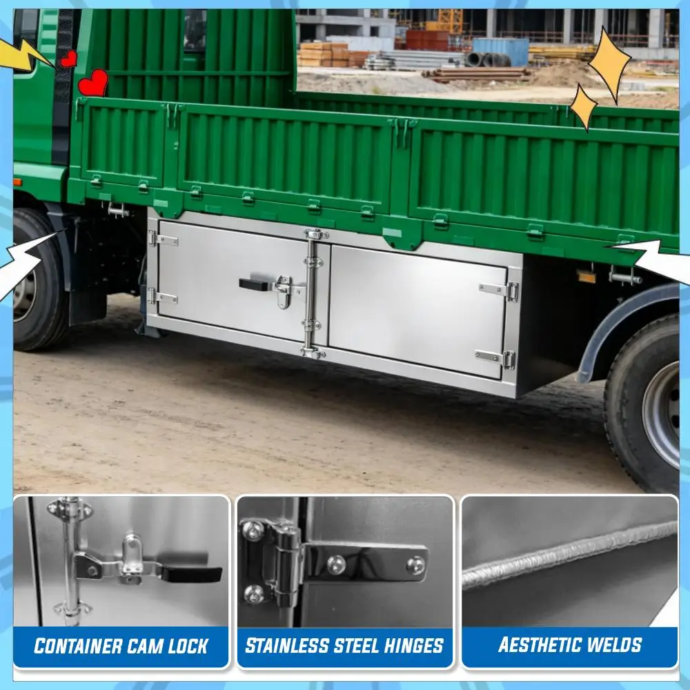 

Underbody Truck Bed Tool Box Side Mount Tool Box 18 X 18 X 60 Inch with Cam Lock Double Barn Door Aluminum for Pickup RV Garage