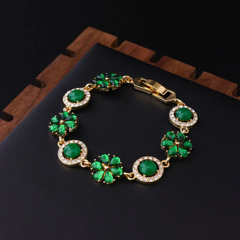 

Средневековый винтажный браслет с зелеными цветами, ретро-украшение в придворном стиле, ювелирное изделие ручной работы, цветная эмаль, бриллианты, смола