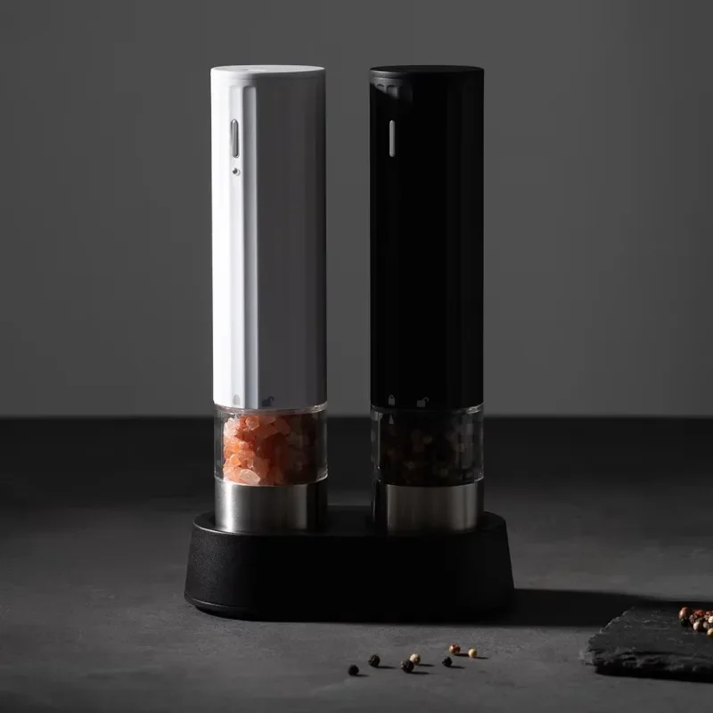 

New Rechargeable Electric Salt and Pepper Grinder Set with Stand Adjustable Spice Pepper Mill Set with LED Light