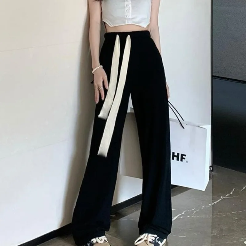 

Spring Autumn Drawstring Wide Leg Pants Women Student Loose Slim Versatile High Waist Fashion Casual Sports Pants 2023 New