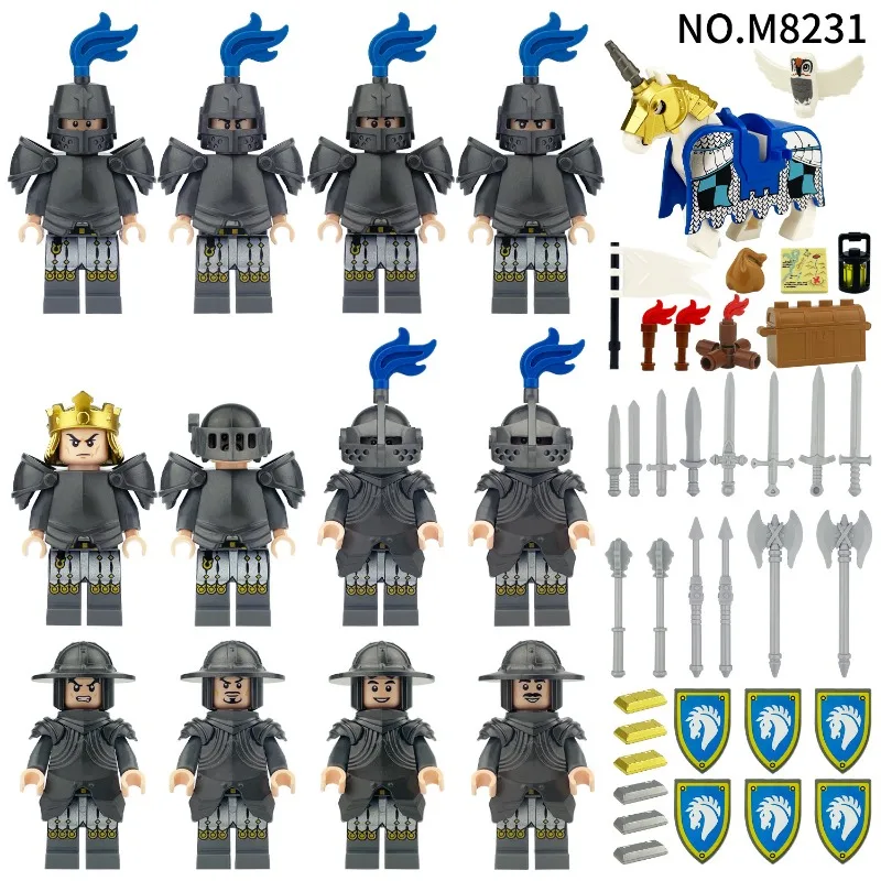 

Jiemao M8231 White HorseKnightsArmyMedievalminifiguresChildren'ssmall particles Building block Toy shield Cross-border wholesale