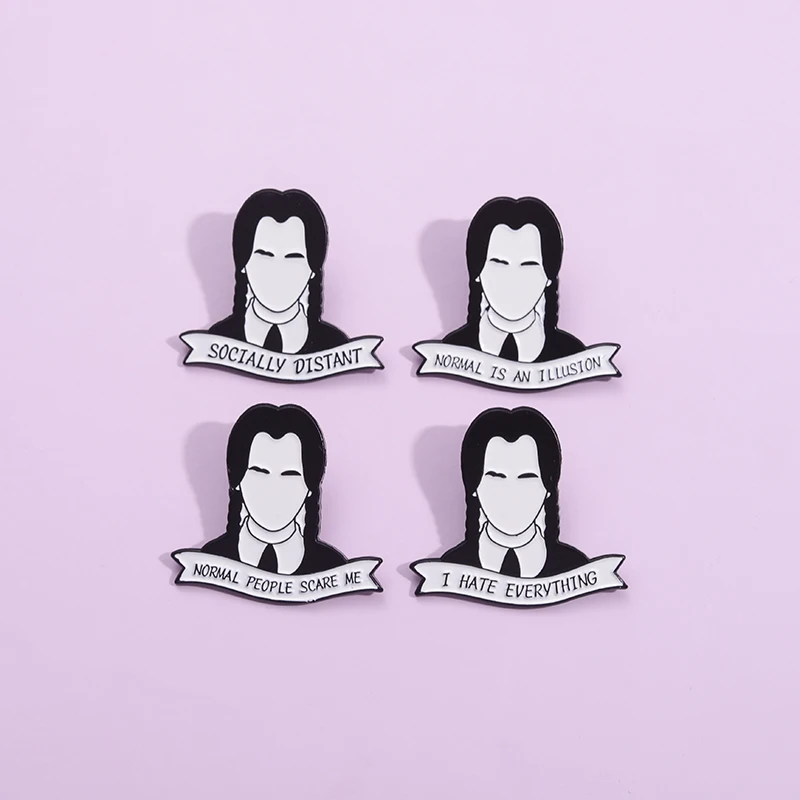 Normal Is An Illusion Normal People Scare Me Enamel Pins Horror Film Socially Distant Brooches Lapel Badge Wholesale Accessories