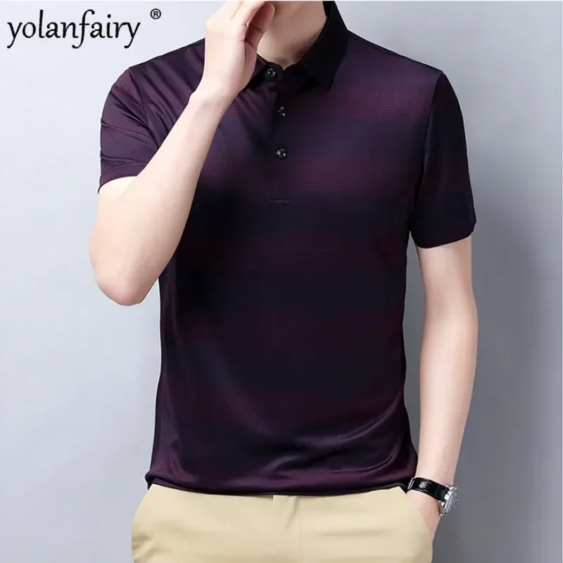 2024 New12.4% Mulberry Silk Tees Men Short Sleeved T-shirt Man Summer T-shirts Male Casual Loose Tops Men's Clothing Camisas FCY