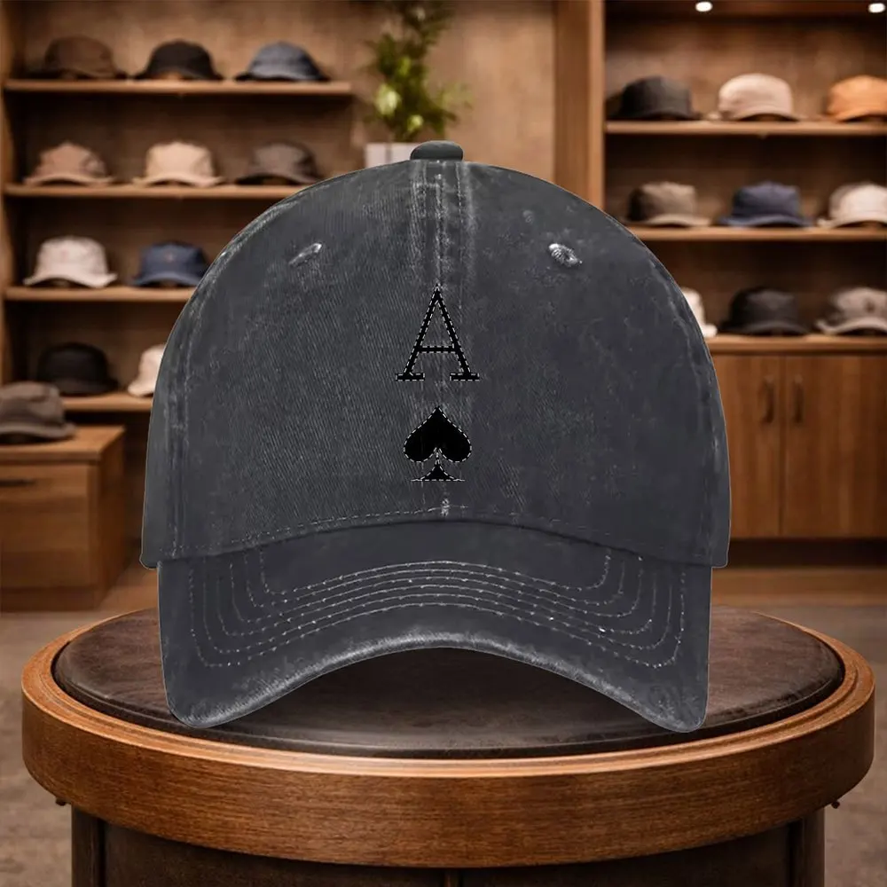 1 Men's Black Ace of Spades Baseball Cap, Outdoor Fashion Adjustable Casual Hat, Urban Style Lightweight Fashionable Duckbill Ca