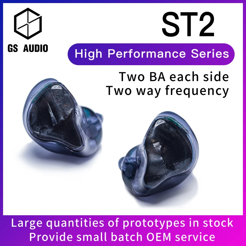 GS AUDIO ST2 2BA Hybrid Driver HiFi In-EarCustomEarphones with 0.78 2pin IEMs for Audiophiles Musician OEM ODM