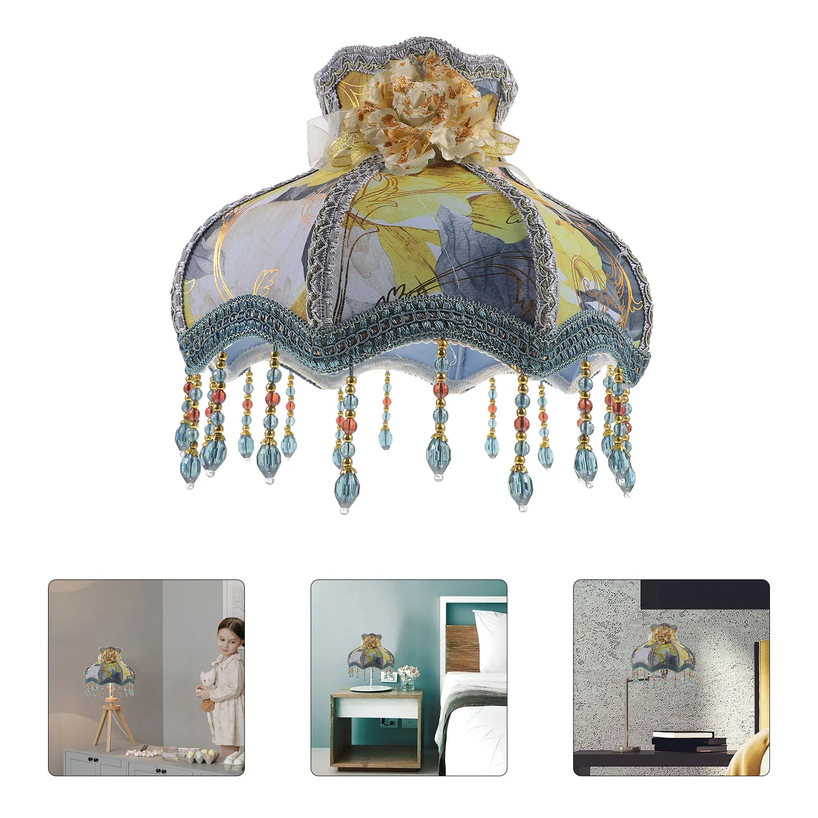 

Fringe Bead Vintage Lampshade European Cloth Lamp Shade Bedside Floor Table Lamp Warm Light Lampshades for Table Lamps