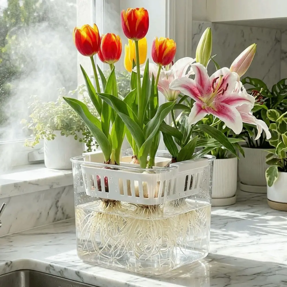 4 Grids Hydroponics Nursery Pots Planter Containers Double Layered Water Culture Planter Self Watering Square