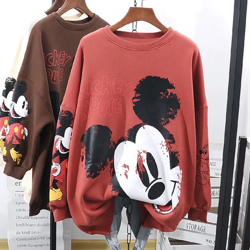 Women Hoodie cartoon Print Letter Printing Casual Long Sleeve Loose Autumn Fashion Female Tops Round Neck Streetwear