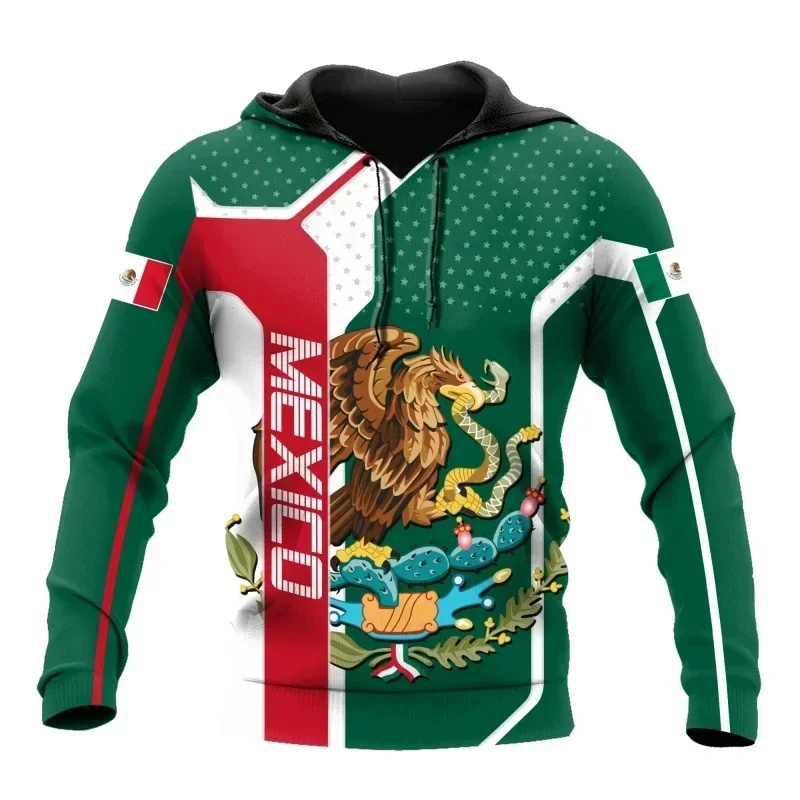 Mexico Flag Pullovers Men Clothing Mexican Print Long Sleeve Hoodie Daily Oversized Hooded Male Casual Loose Streetwear Hoodies