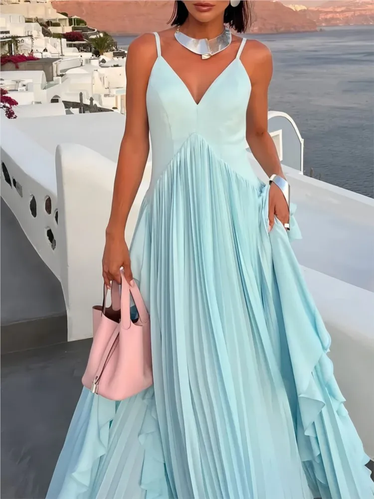 

Dresses 2025 Woman Spaghetti Strap Evening Dress Temperament Fashion Simple Style Solid Color Off Shoulder Vestidos Low Cut Chic