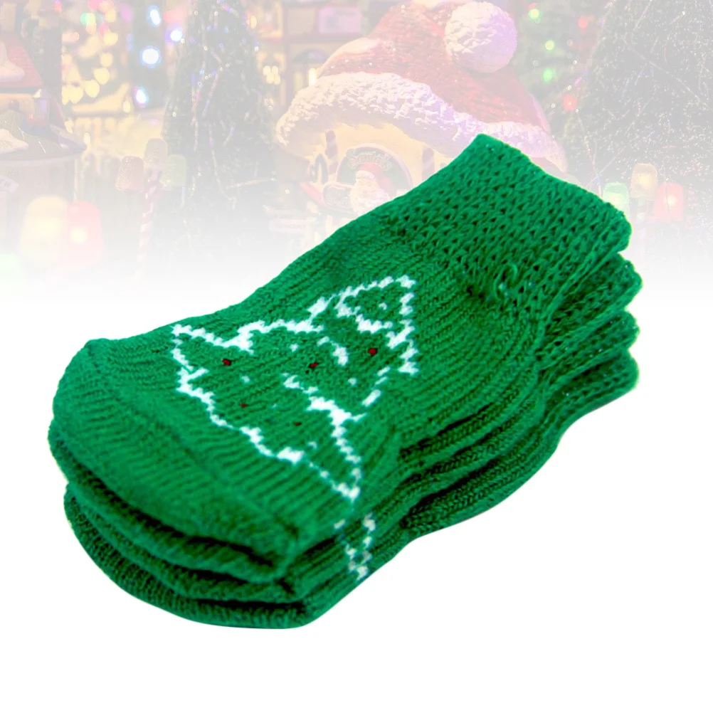 

4pcs Christmas Design Cotton Warm For Small Dogs Cats Winter Protection Party Gift Use Pet Warm Socks Pet Winter Socks