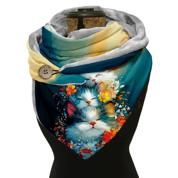 PLstar Cosmos 3D printed cat pattern warm shawl scarf spring and winter small triangle scarf female leisure series-2