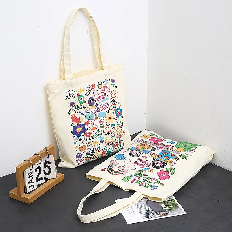 Bolso de lona de gran capacidad para mujer, bolsa de estilo universitario, bolso de mano de Graffiti japonés, venta al por mayor