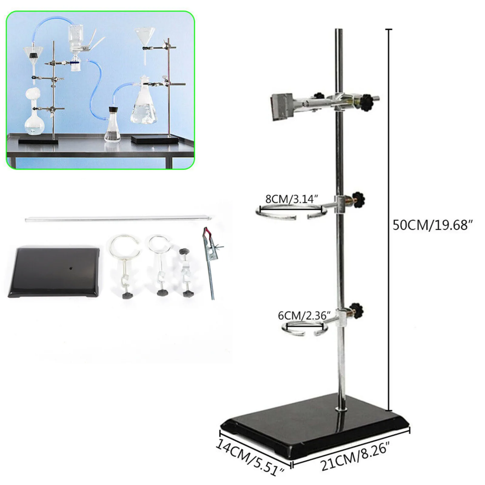 

52cm Laboratory Clamp Flask Platform Adjustable-Height Lab Retort Stands Flask Support