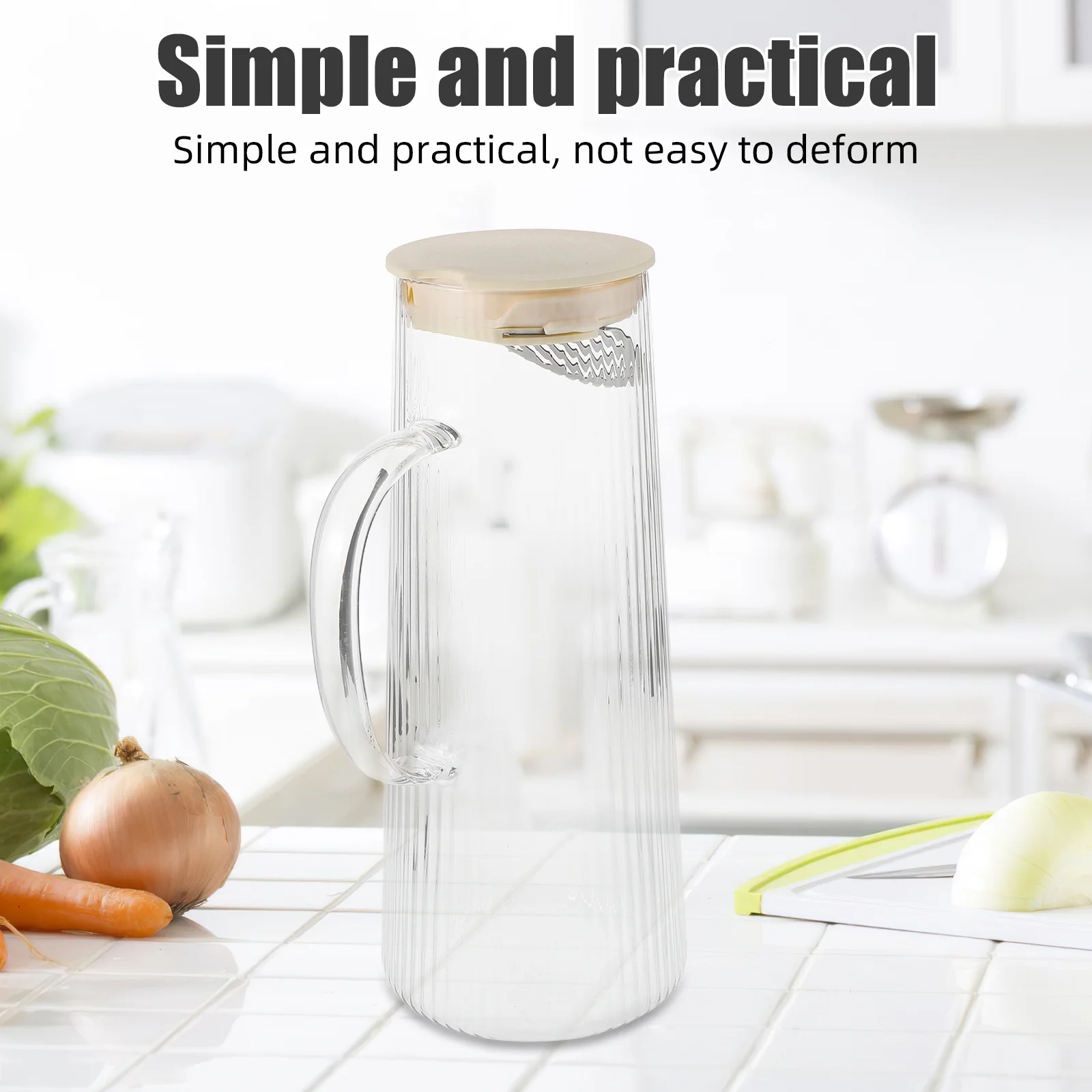 

1300ml Glass Water Pitcher Vertical Stripe Leakproof Lid for Cold Water Juice Milk Juice Jug Milk Container for Refrigerator