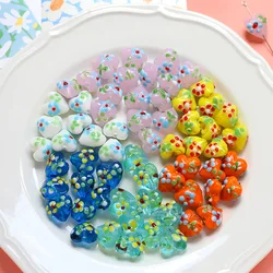 10pcs Heart Shape Lampwork Beads 16mm Loose Spacer Handmade Flower Murano Glass Bead For Jewelry Making Bracelet Necklace DIY