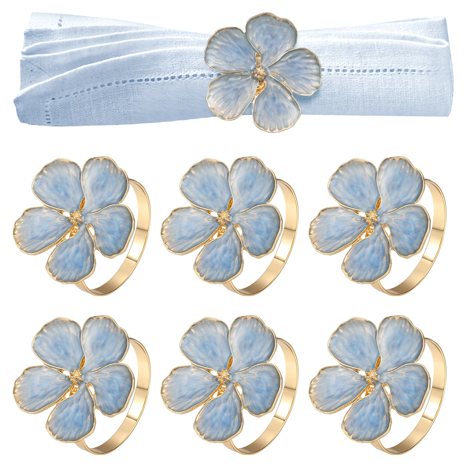 Napkin Rings Set of 6 Flowers Napkin Ring Holders Dinner Tables Rings Elegant Ornament Table Setting Decoration for Wedding