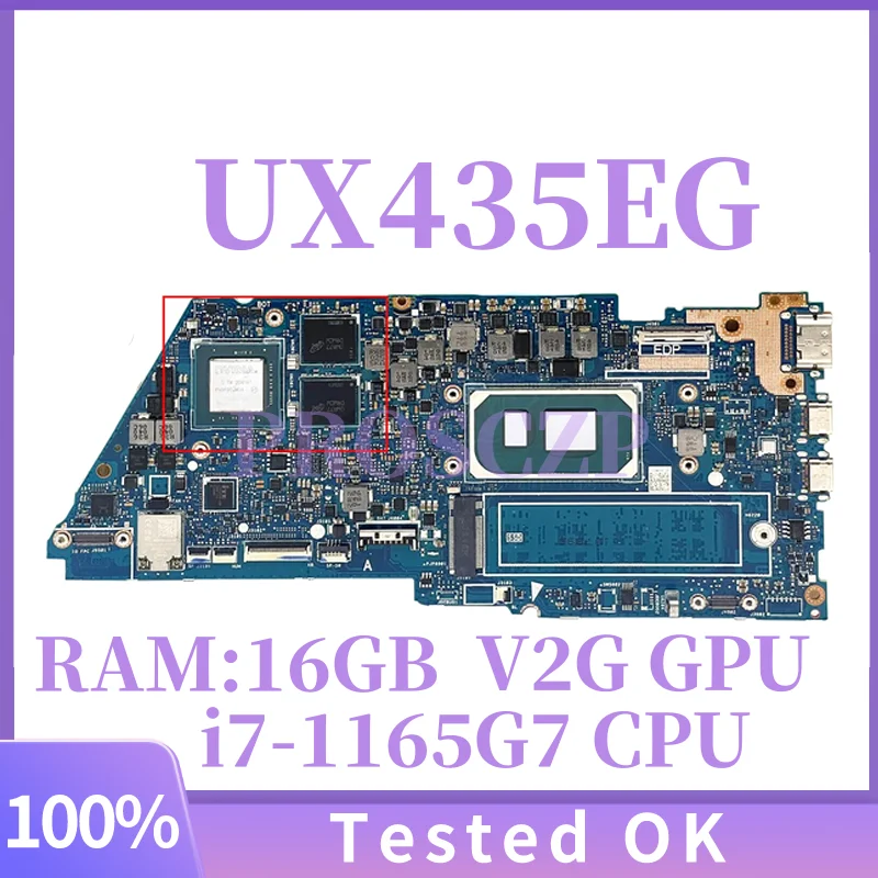 

UX435EG For ASUS UX435EA UX435EAL UX435EG UX435EGL RX435E BX435E Laptop Motherboard i7-1165G7 CPU V2G GPU 16GB-RAM Mainboard