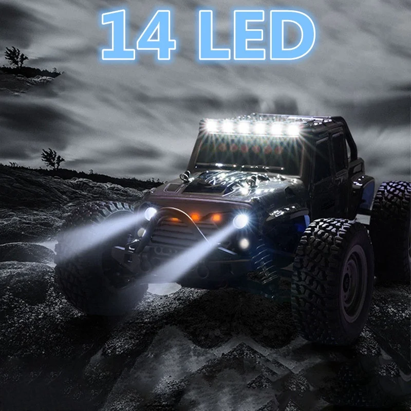 RC samochód 2.4G wysokiej prędkości szczotka węglowa Metal elektryczny Off Road Wrangler LED 1/16 4WD pilot Drift Racing 4CH Buggy dla zabawki