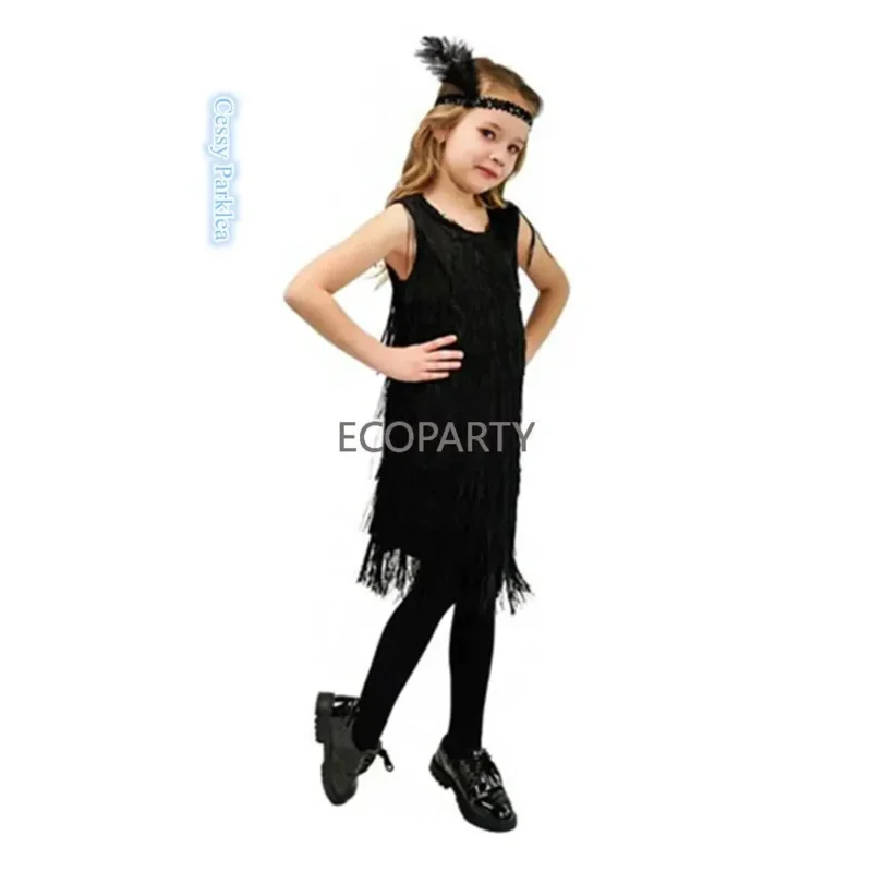 Flapper Girls czarny różowy fioletowy szary 1920's frędzlami książka tydzień kostium kostium na Halloween dla dzieci dziewczyny ubierają taniec retro UY547