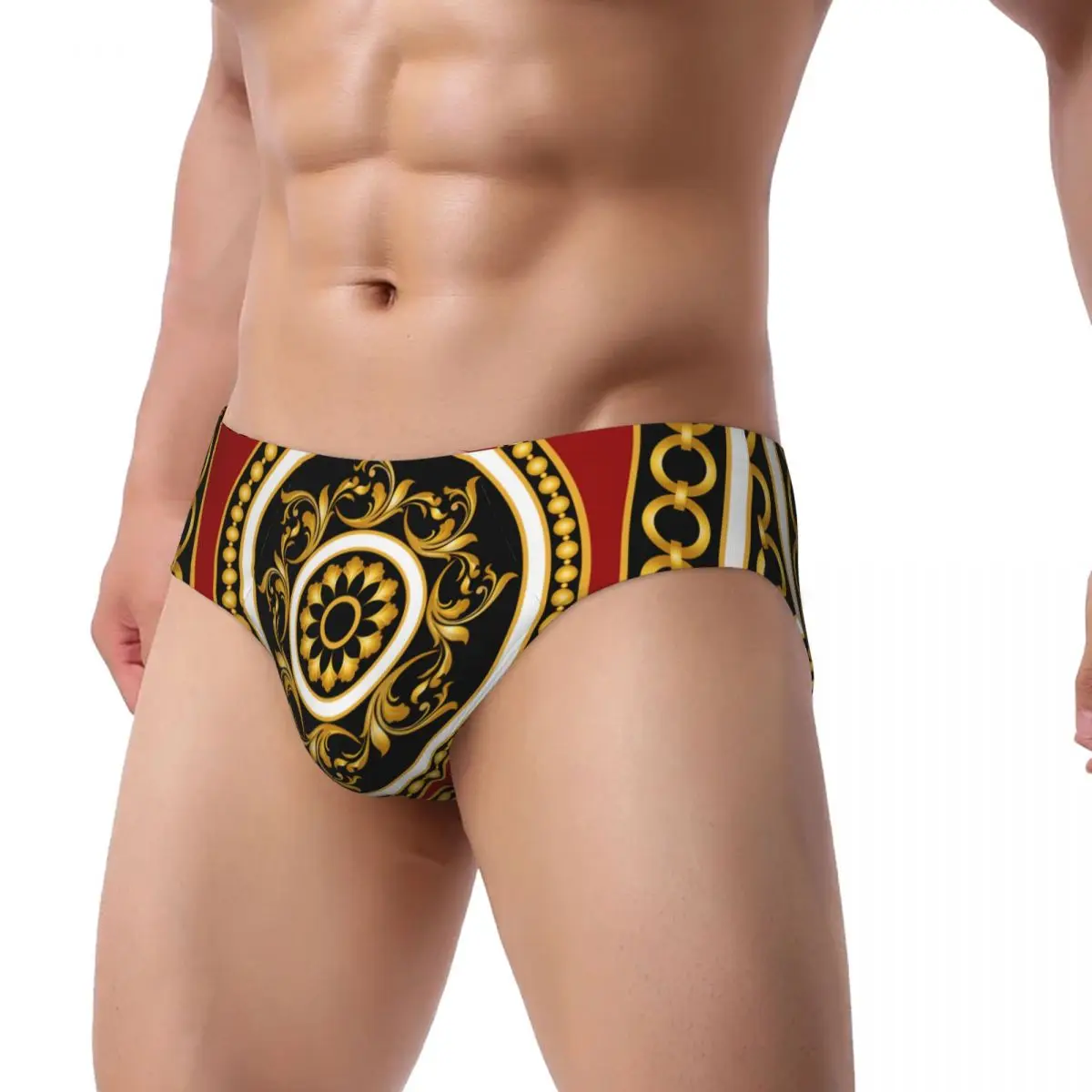 Pantalones triangulares para hombre, cadena dorada con ropa interior barroca para hombre, calzoncillos sexis, bragas cómodas transpirables para el sudor