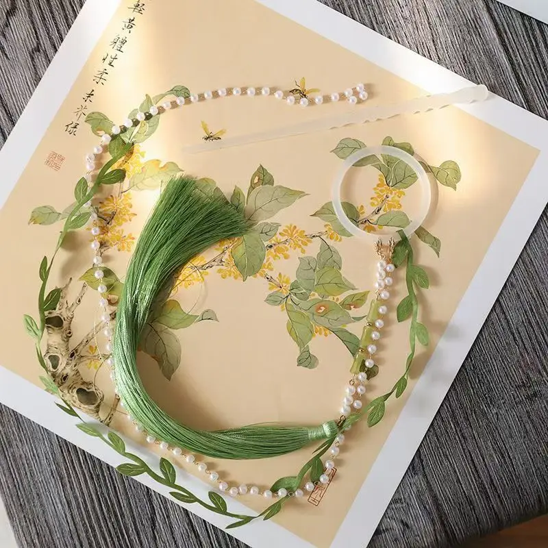 Vintage Chinese Style Bamboo Leaf Long Tassel Back Hair Stick Hanfu Ancient Costume Hair Accessory For Women Daily Party Cosplay