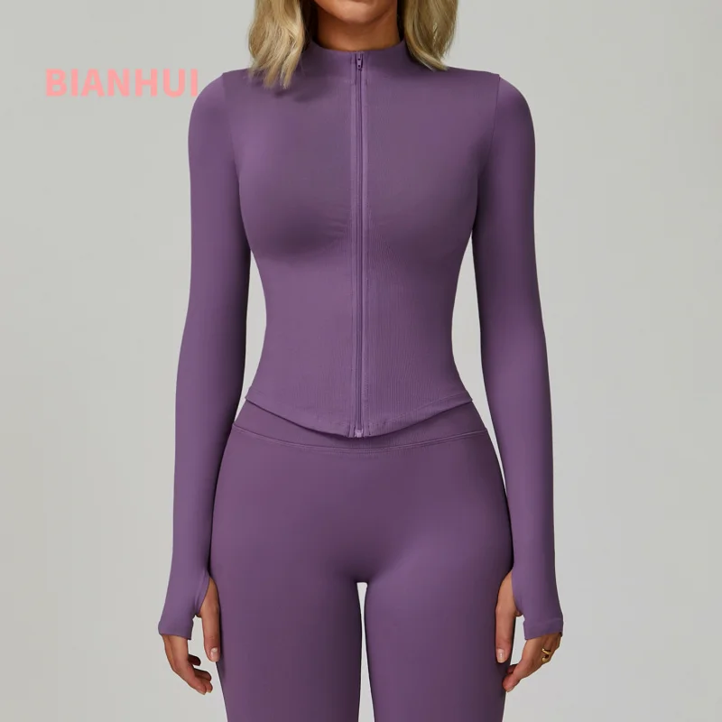 

BIANHUI Stand Collar Zipper Long Sleeve Yoga Jacket For Women Tight-fitting Quick-dry Clothing Outdoor Workout Running Shirt