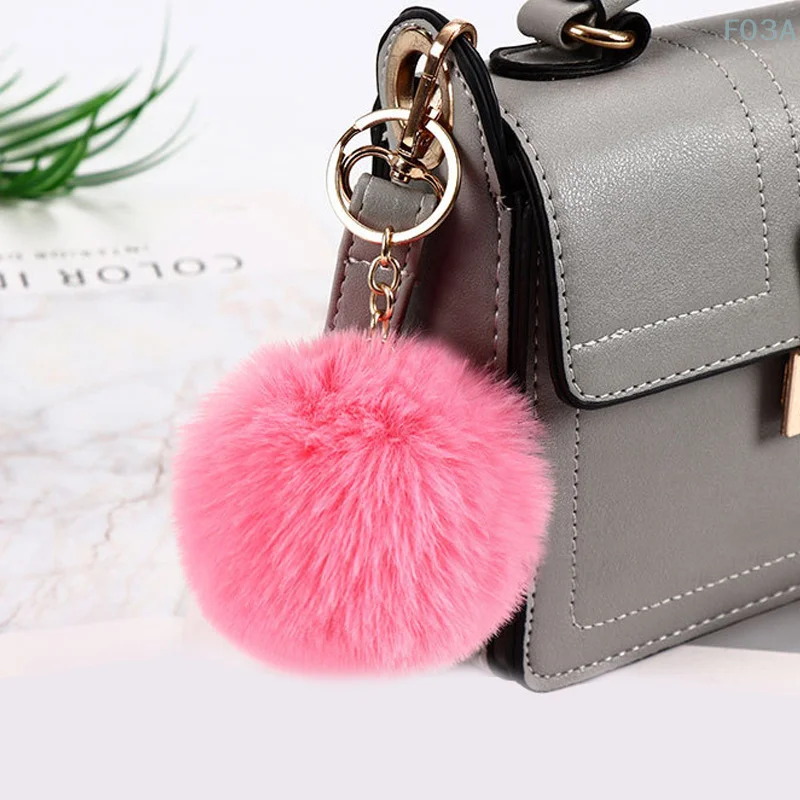 Fluffy Fur Pom Keychain Soft Faux Colorful Rabbit Fur Ball Car Keyring Pompom Key Chains Key Holder Women Bag Pendant