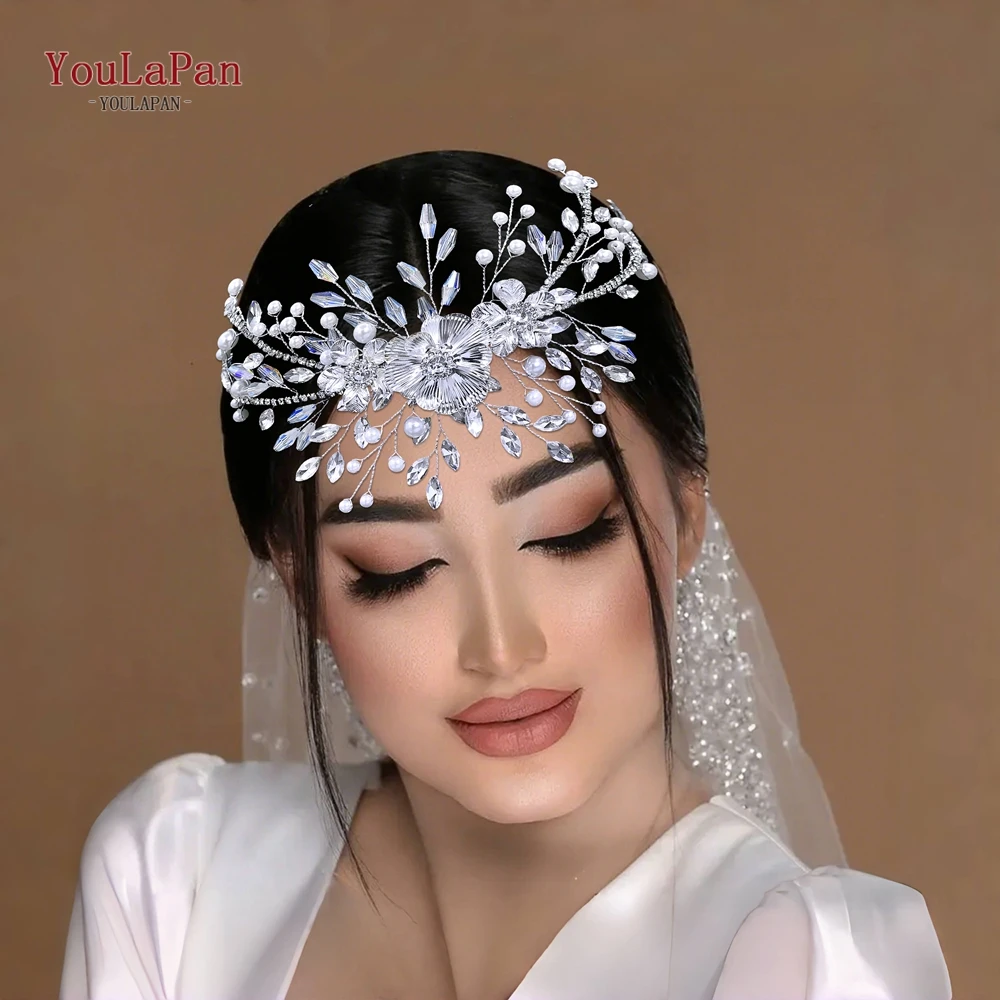 

YouLaPan Elegant Alloy Flower Bride Headband Pearl Crystal Wedding Headpieces Hair Accessories Handmade Hair Jewelry Gift HP934