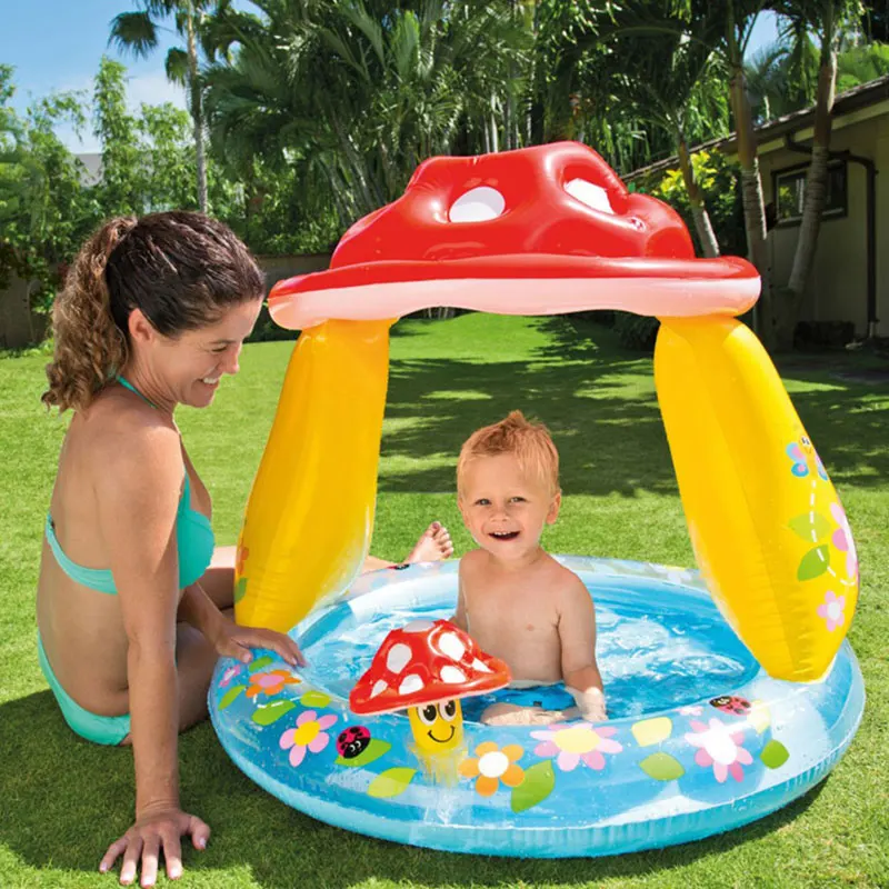 

Mushroom Design Inflatable Baby Swimming Pool 1-3Y with Sunshade Canopy Fun Outdoor Water Game Play Kiddie Paddling Pool