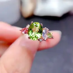 ZECAA 925 Jewelry Woman Peridot Ring With Natural Peridot Gemstone 7*9mm S925 Silver Peridot Ring Jewelry For Lady Girl