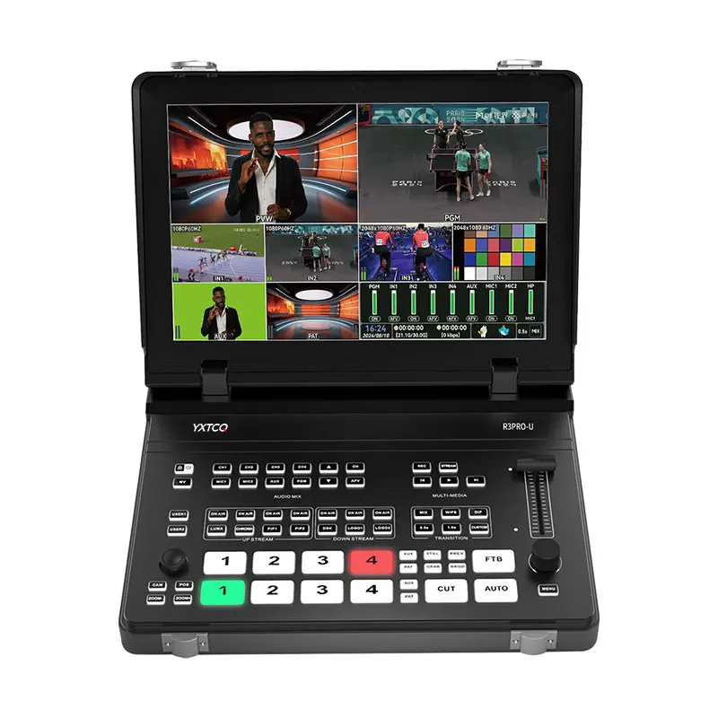 YXTCQ R3PRO-U 4K Live Video Switcher, 4CH Horizontal Vertical HDMI/SDI Streaming Console, Portable All-in-One Mixer