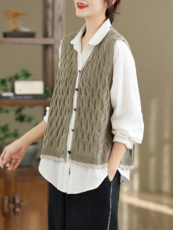 

Loose Knitted Vest Cardigan New Autumn Winter Artistic Color Blo Design Versatile Vintage Sle Small ence Top Button