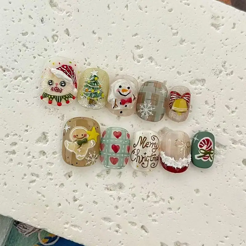 Christmas New Santa Claus Christmas Cat Pure Beauty Girl Delicate Handmade Nail Removable Nail Patch Nails Press On