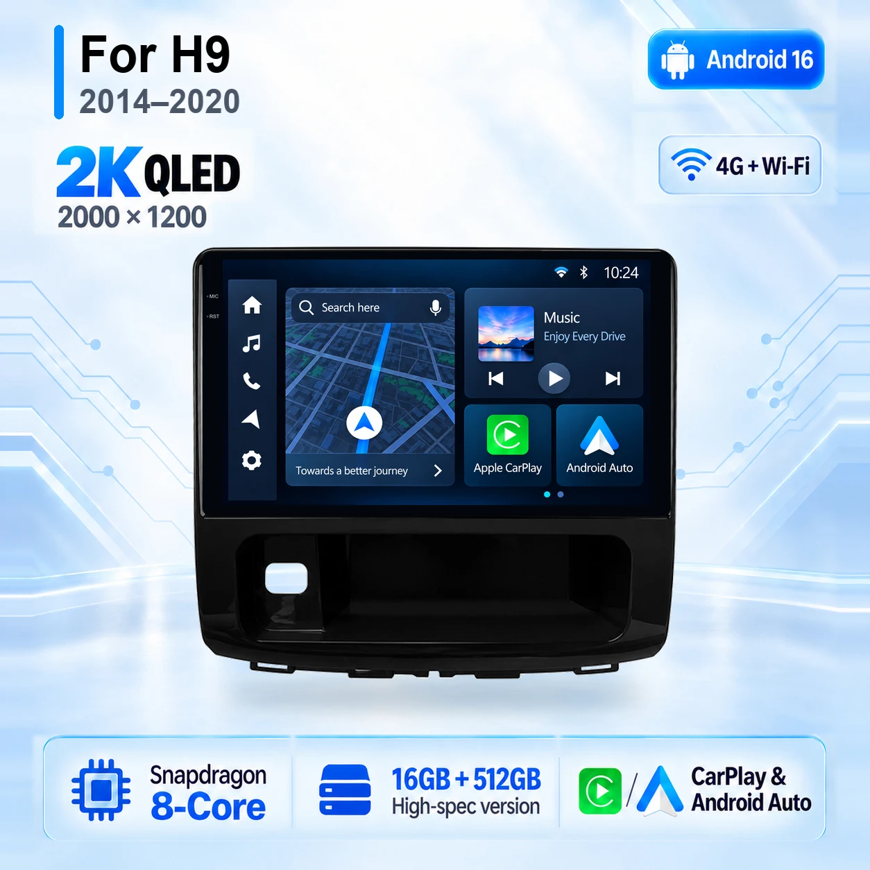 Android 16 Carplay Auto 2K Screen Car Radio BT Multimedia Player For GREAT WALL For Hover Haval H9 2014 - 2020 Autoradio Stereo