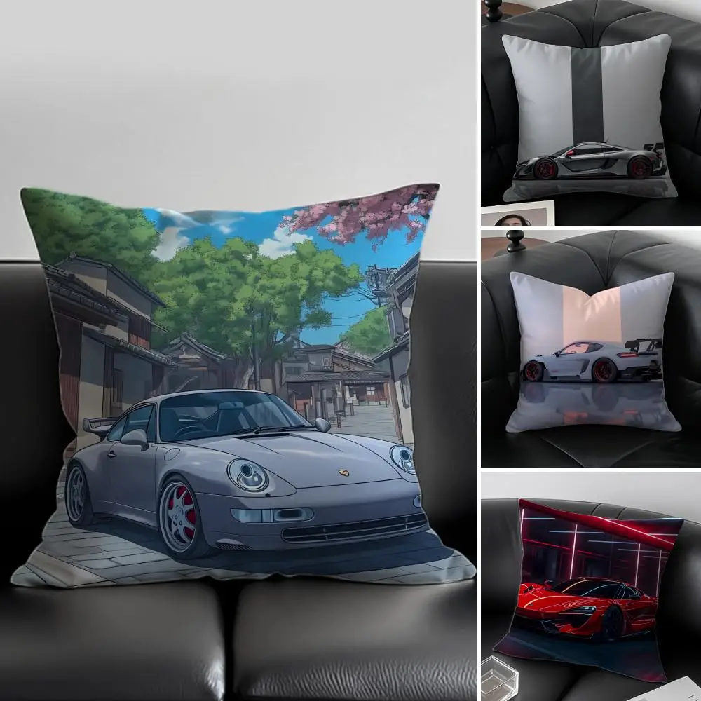 S-Sleek Modern Art Sports Car Cushion Cover Pillow Case Soft Friendly Fabric & Concealed Zipper