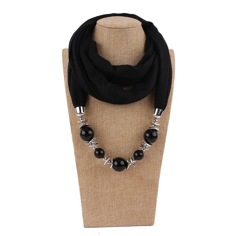 New Fashion Scarves Collar Pendant Scarf Beads Solid Color Jewelry Fancy Bead Bib Fashion Vintage Ethnic Scarf Necklace Women