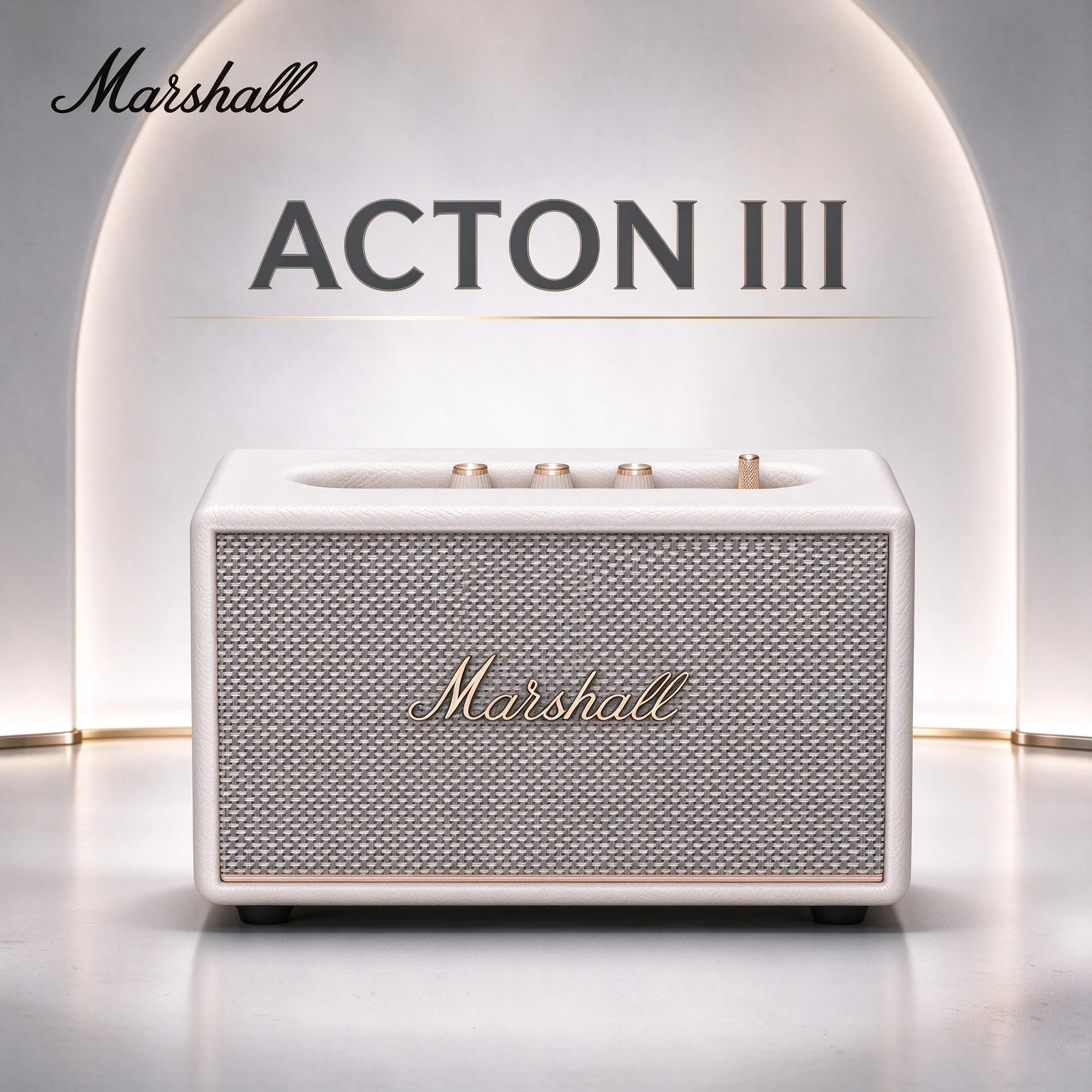 Marshall Acton III Home Stereo Bluetooth Speaker Angled Tweeters Wide Sound Field Analog Control Knobs 3.5mm AUX Input Indoor