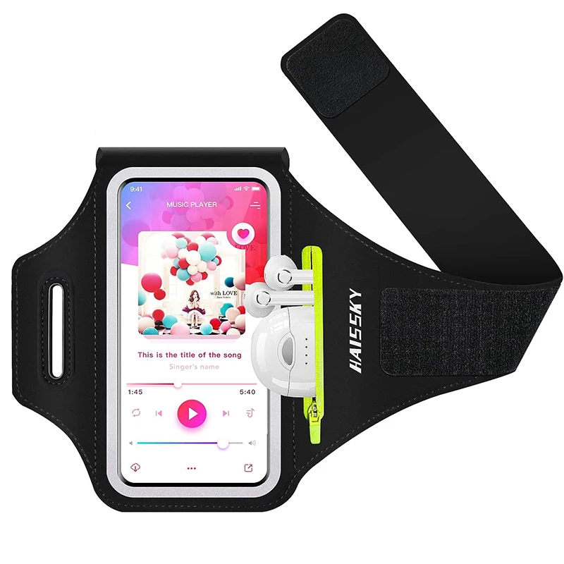 HAISSKY Zipper Pocket Running Sports Armband For iPhone 16 15 14 13 12 11 Pro Max 15 Plus Belt On Hand Phone Brassard Bags